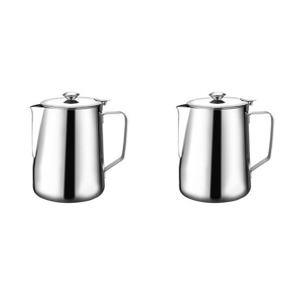 2X 350Ml Stainless Steel Milk Frothing Pitcher with Lid Espresso Coffee Cappuccino Cream Cup Jug