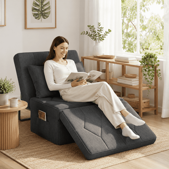 CANVORA Convertible Sofa Bed with 5-Level Adjustable Backrest, 4-in-1 Folding Ottoman Sleeper Chair Bed, Modern Single Futon Couch for Living Room Apartment Dorm Small Space