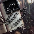 thumbnail image 4 of Black Hematite Stone Cross Necklaces Fashion Catholic Crucifix Pendant Rosary Necklaces Religious Jewelry Gift for Men, 4 of 4