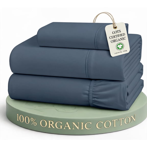 Twin Sheet Set 100% Organic Cotton Percale Estate Blue