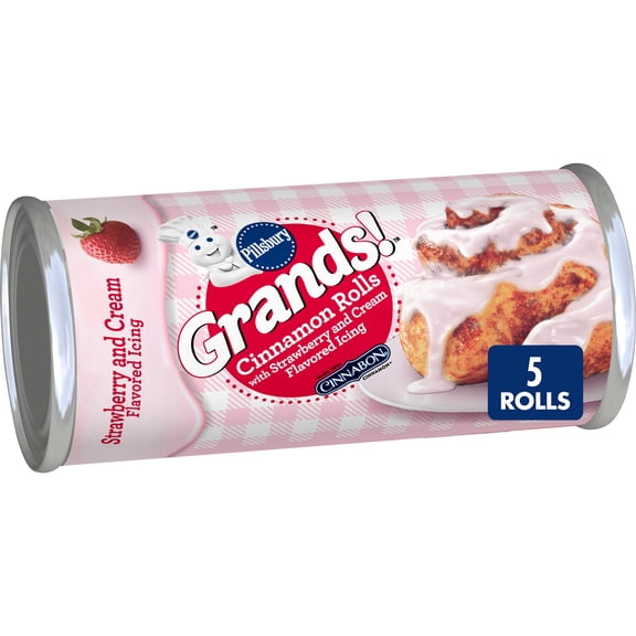 Pillsbury Grands! Cinnamon Rolls with Strawberry and Cream Flavored Icing, 5 Count, 17.5 oz