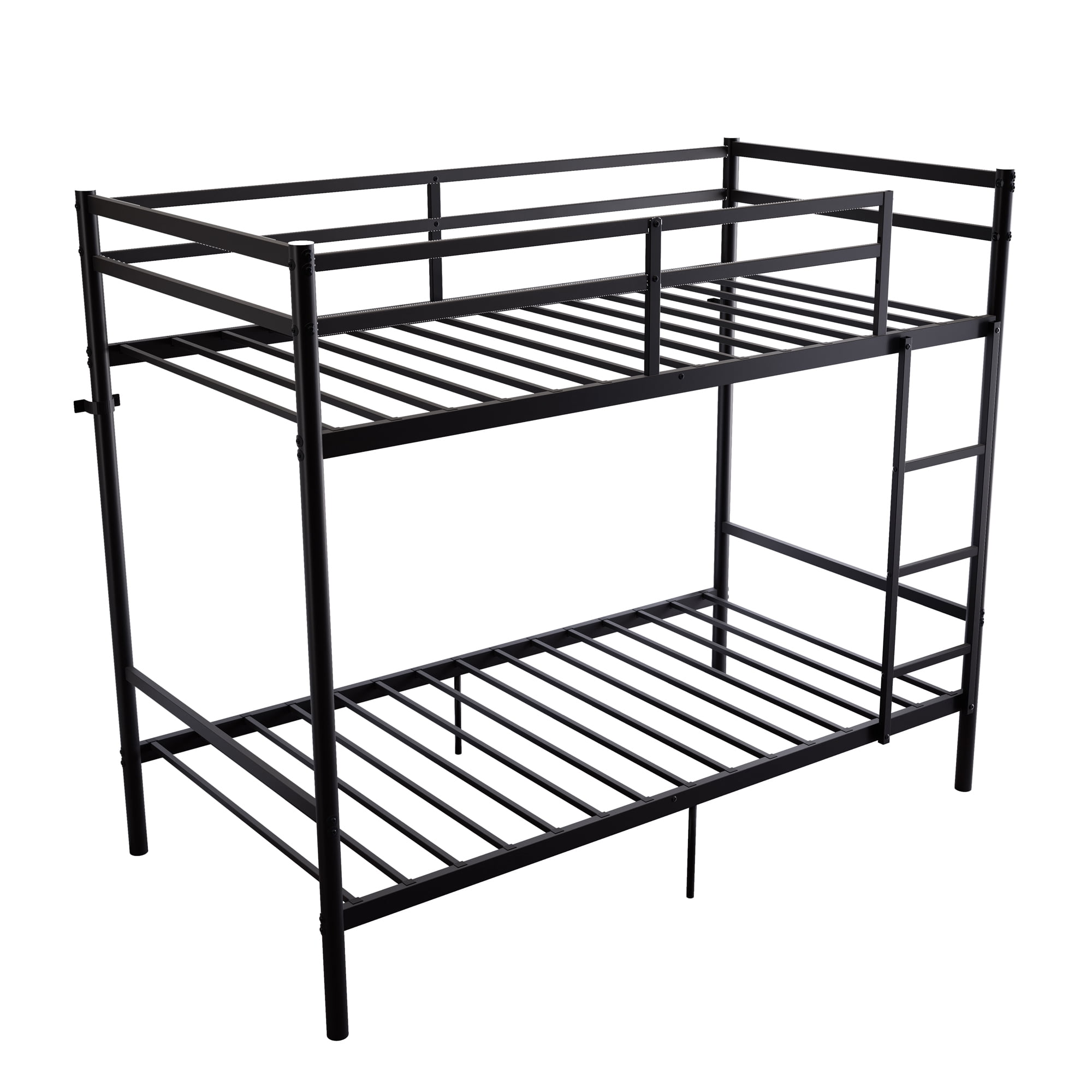 MAYEERTY Twin Over Twin Metal Bunk Bed with Ladder and High Guardrail, Space-Saving for Kids Teens Adults Bedroom Dorm, No Box Spring Needed