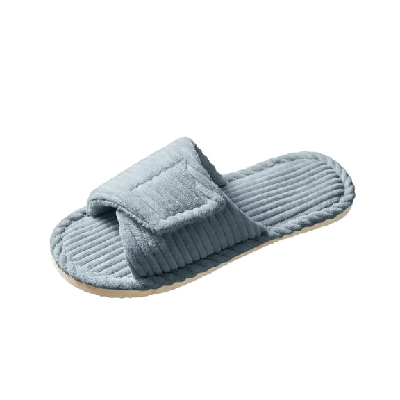 Women's Adjustable Open Toe House Slippers, Striped Corduroy Memory Foam Indoor Bedroom Slippers,43