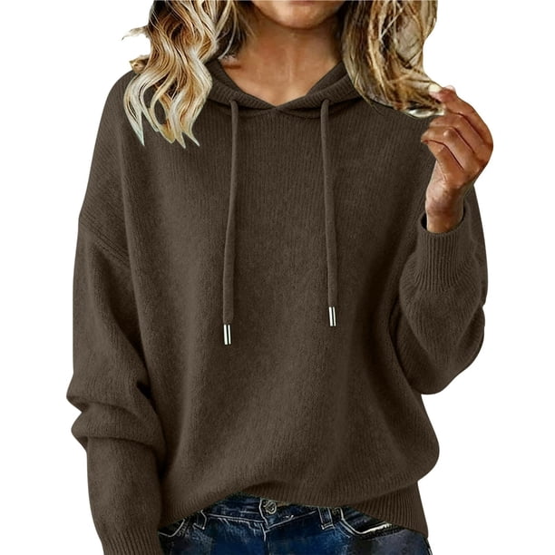 Suéteres de mezcla de Cachemira for mujer, sudaderas con capucha de lana suave con cuello redondo, jersey de punto acogedor con cordón for Otoño e Invierno 2026