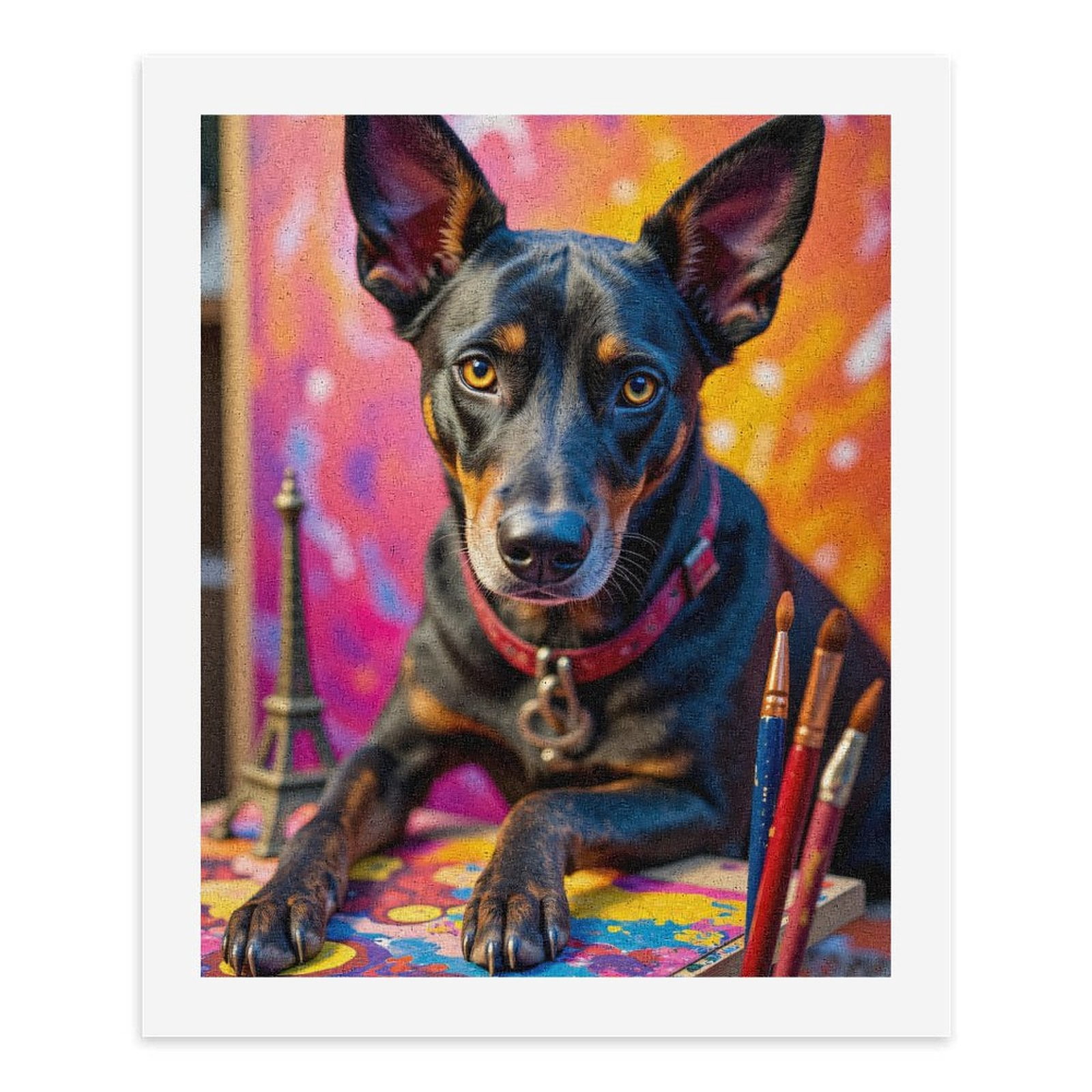 Paint By Numbers Kit for Adults Beginner - Dog Painting Colorful Art Brushes Eiffel DIY Canvas Painting Kits for Adults, Frameless Paint By Number for Adults for Home Wall Decor 16x20 Inch