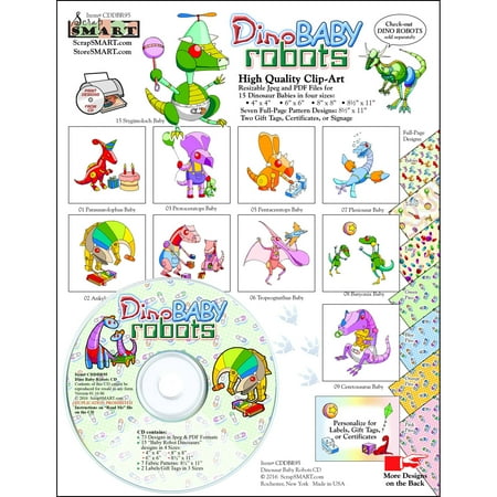 ScrapSMART Dinosaur Baby Robots Clip-Art CD-ROM, Colorful Illustrations for Scrapbook, Craft, Sewing