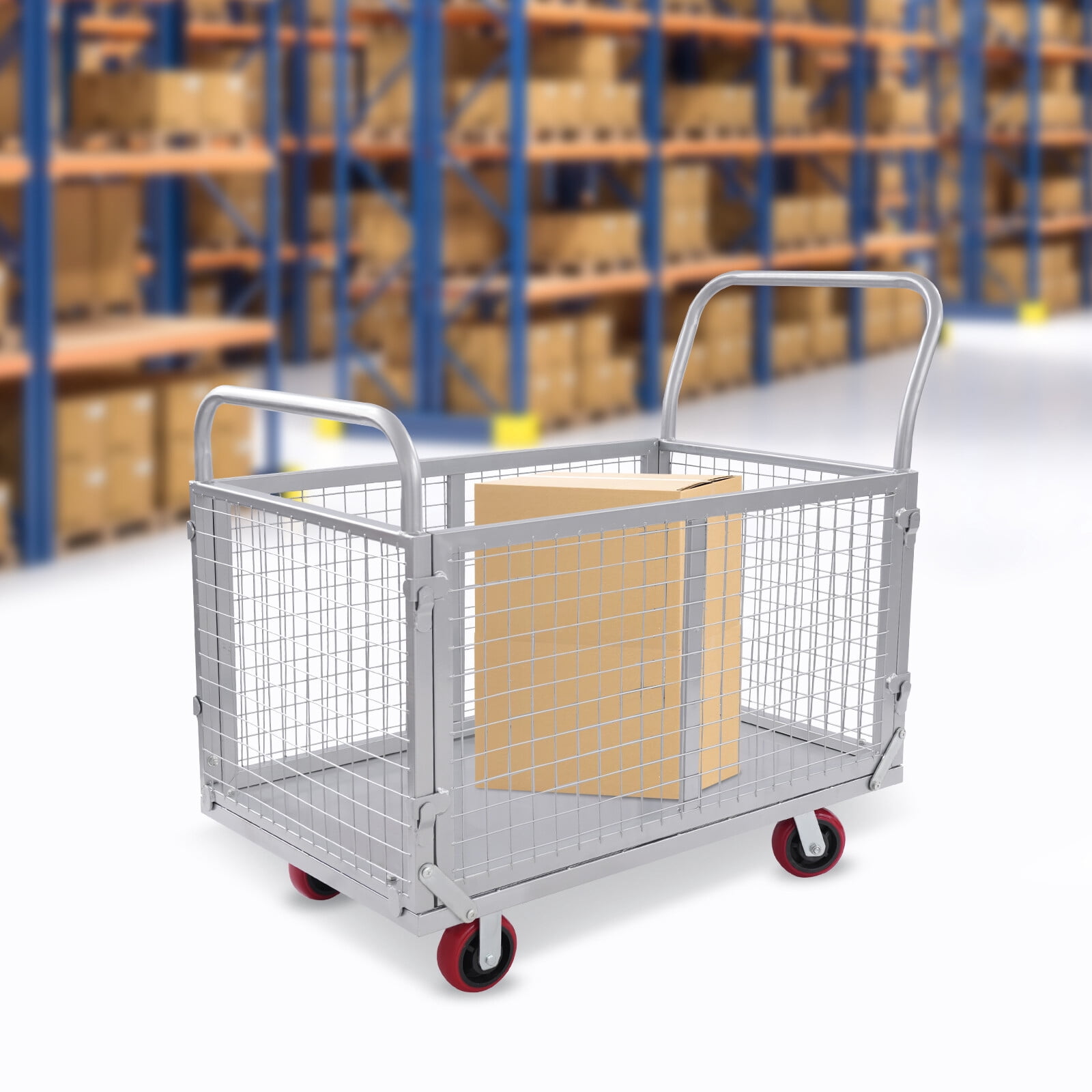 4-in-1 Platform Truck Cart with Detachable Mesh Fence, 2000 lbs Capacity, Multi-Purpose Flatbed Hand Truck w/ 5" Casters for Moving, Shopping, Warehouse Use