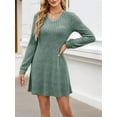 thumbnail image 4 of Women'S Knit Long Sleeve Sweater Dress Casual V Neck Tunic Dresses Fall Trendy Outfits Green XL, 4 of 7
