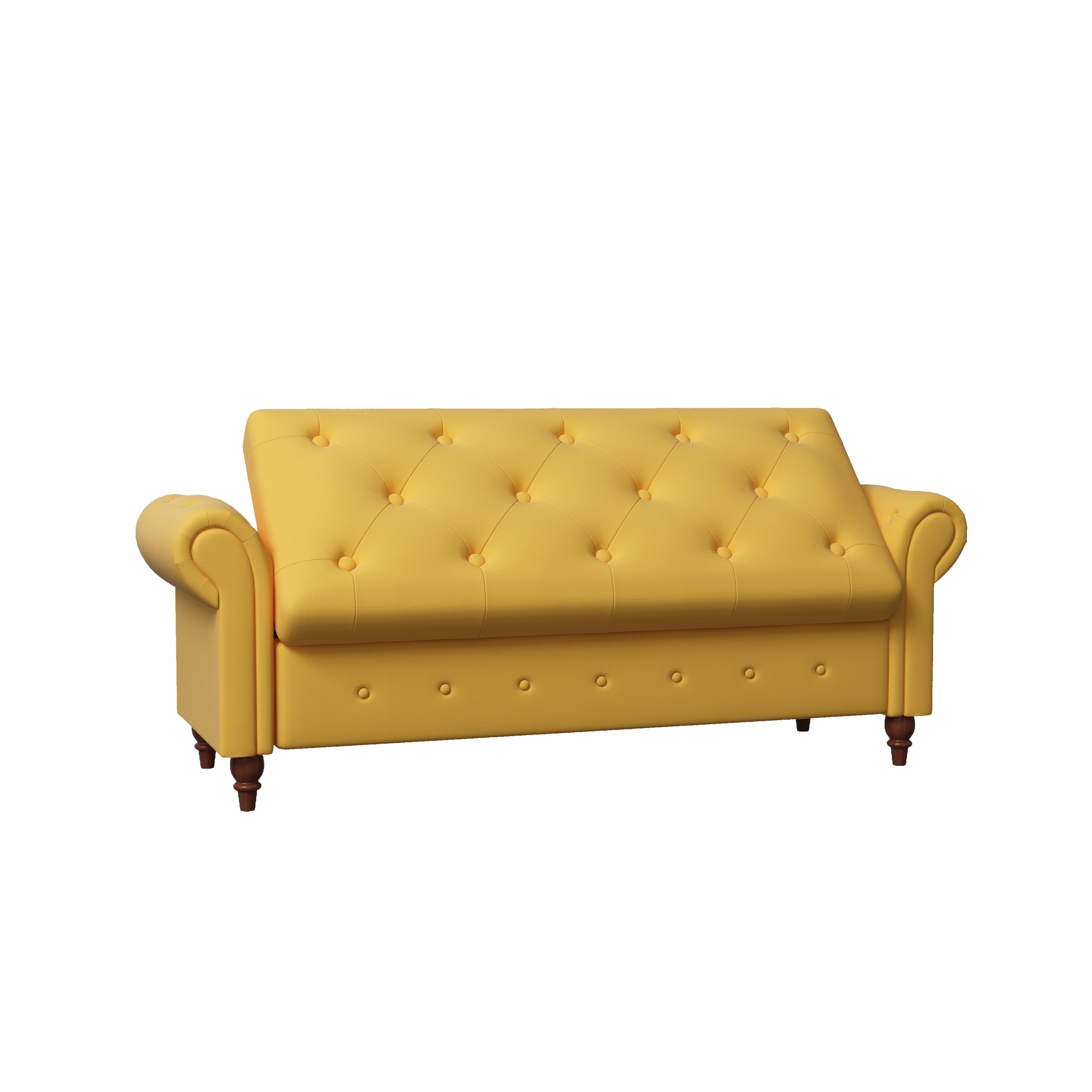Miniyam 63" Storage Ottoman Bench with Rolled Arms, Button Tufted End of Bed Bench for Bedroom, Yellow