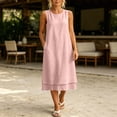 thumbnail image 2 of Otvok Loose Fit Tank Midi Dresses Women's Sleeveless Round Neck Side Pocket Layered Hem Daily Wear Gown, 2 of 7