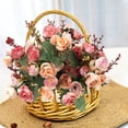 thumbnail image 5 of 21‑Head Artificial Diamond Rose Bouquets, Autumn Color Faux Roses for Wedding and Home Staircase Decor, Real Touch Fake Floral Centerpieces for Indoor Decoration, 11.8in/30cm, D, 5 of 7