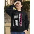 thumbnail image 3 of Breast Cancer Support Pink Ribbon Fight US Flag Crewneck Sweatshirt, XL, Black, 3 of 5