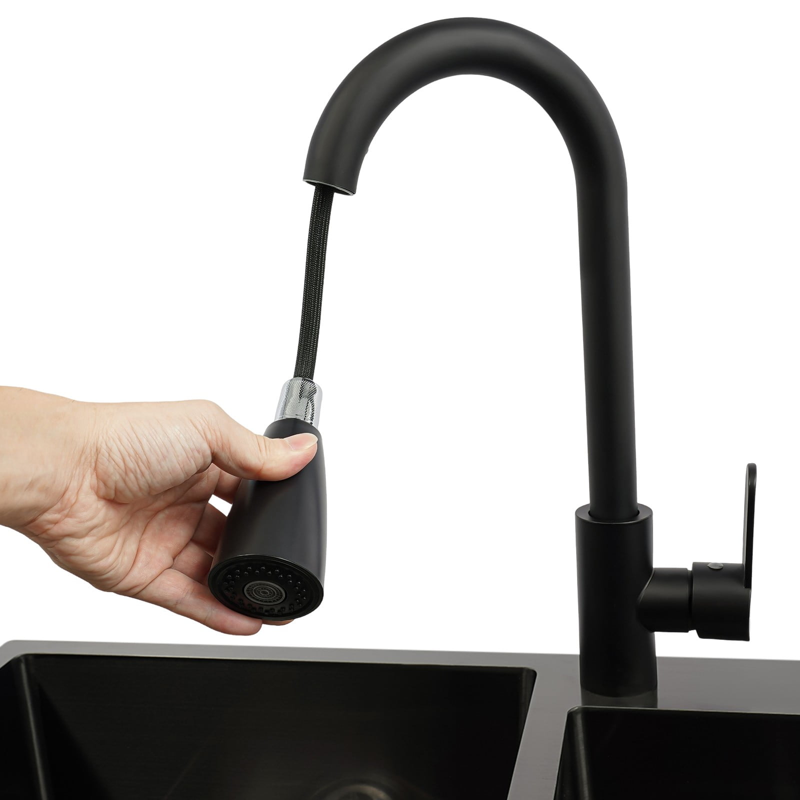 1 PCS Black Laundry Sink Stainless Steel Utility Sink Cabinet with Sink with Flexible Faucet Suitable for Kitchens, Restaurants, Coffee Shops, Garages, Hotels, Laundry Rooms