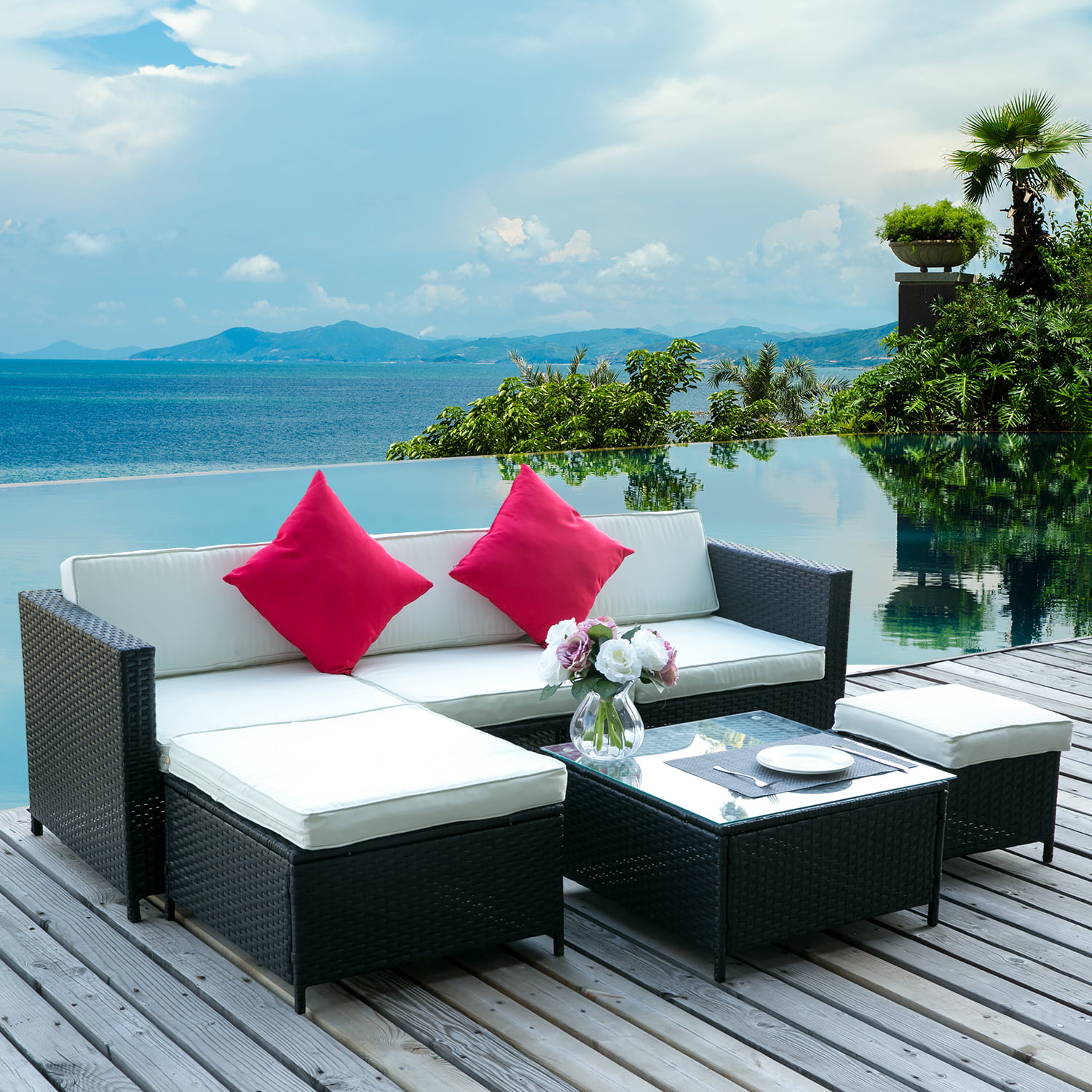 Clearance! 6PCS Outdoor Patio Furniture, All-Weather Wicker Patio Set, Rattan Sofa Set for ...
