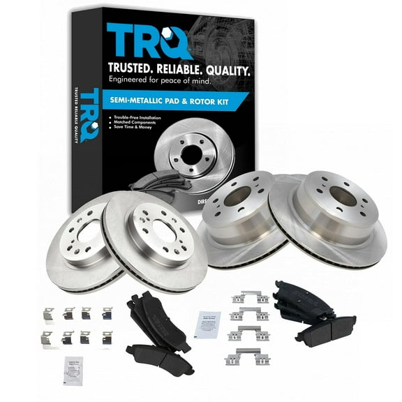 TRQ Front & Rear Premium Posi Semi-Metallic Brake Pad & Rotor Kit Fits Select Chevy GMC