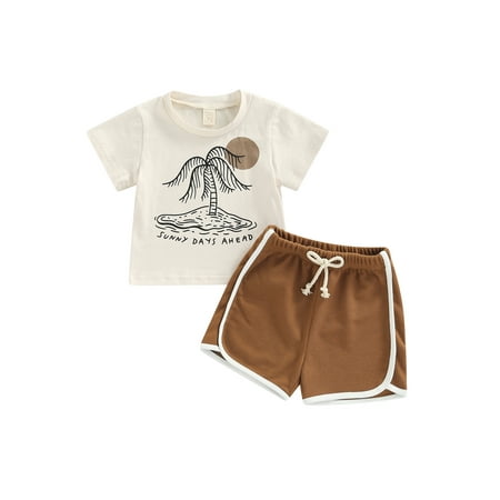 

aturustex Infant Girl Boy Summer Suits Pattern Print Short Sleeve Crew Neck T-Shirt Elastic Drawstring Shorts Two Piece Sets