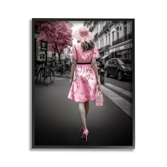 Stupell Industries Trendy Woman in City Travel & Places Painting Black Framed Art Print Wall Art, 11 x 14