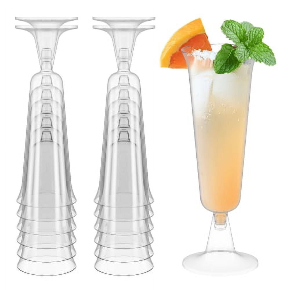 60 Crown Display Quality Plastic Wine Flute Glasses, Glass Like Two Piece 5 Oz Stemmed Champagne Glasses  - Clear