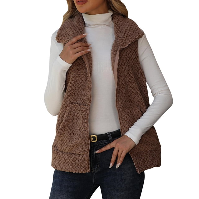 Veste à Capuche à Carreaux Femme Décontractée Colorée Sans Manches Cardigan Sans Capuche