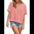 thumbnail image 2 of Camisetas de Verano con Cuello en V para Mujer, Blusas Casuales de Corta, Holgadas y Básicas. Rosa L, 2 of 9