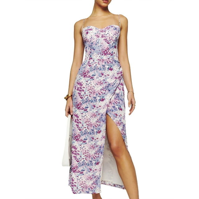 Lucakuins Mujer Slip Maxi Vestido Estampado Floral Sin Mangas Verano Split Vestido de Fiesta para Streetwear Lucakuins moda