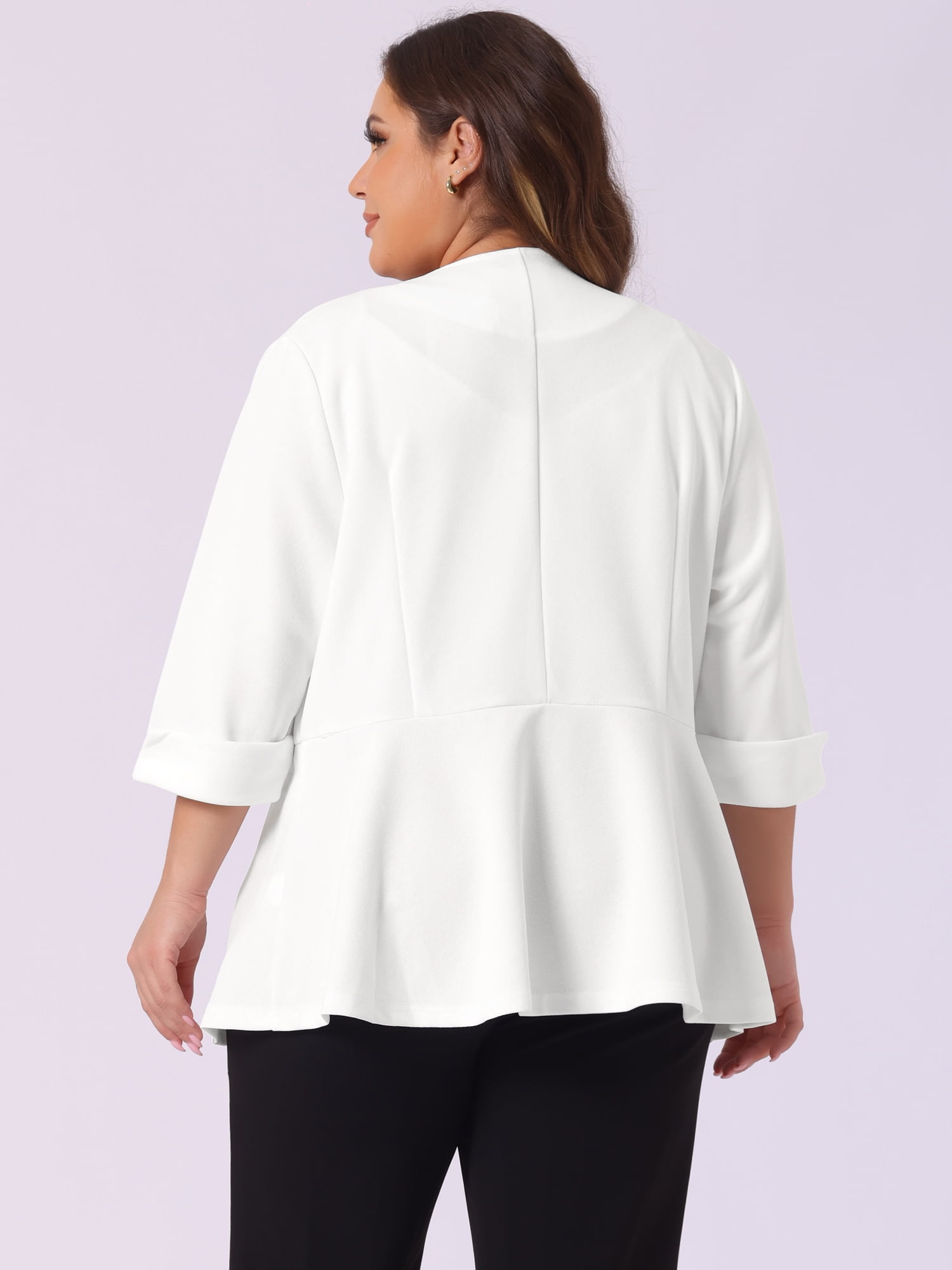 DARING DIVA Women's Plus Ruffle V Neck Business Button Ruched Blazer White 2X