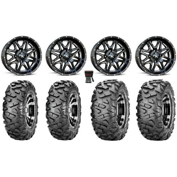 MSA Black Vibe 14" UTV Wheels 29" BigHorn Tires Kawasaki Teryx Mule