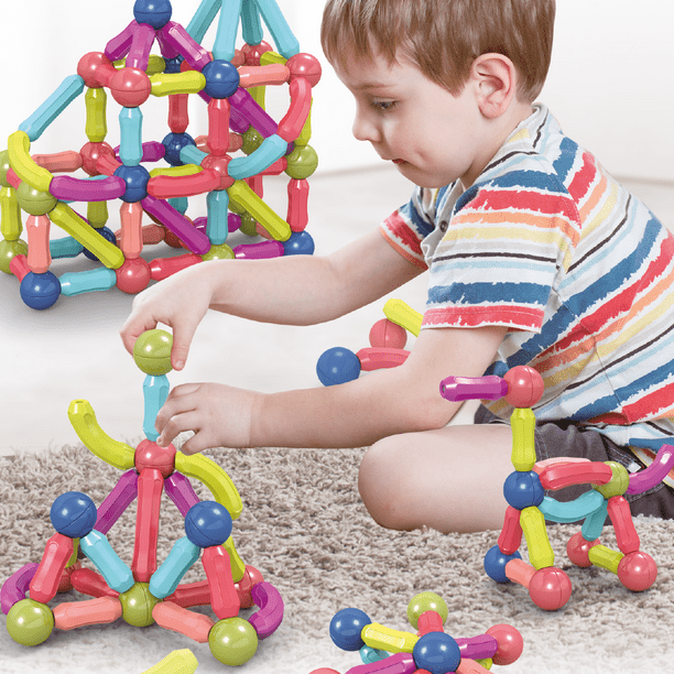 Juego de Bloques Magnéticos 64 piezas para Niños - Figuras Didácticas de Construcción con Varillas y Esferas de Iman | Bodega Aurrera en línea