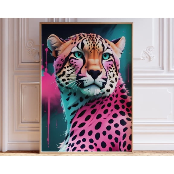 Pink Cheetah Wall Art, Preppy Room Decor, Maximalist Decor, Boho Print, Leopard Poster, Trendy Wall Art, Funky College Dorm Decor Wall Art, Modern Wall Decor, 8x12 UNFRAMED