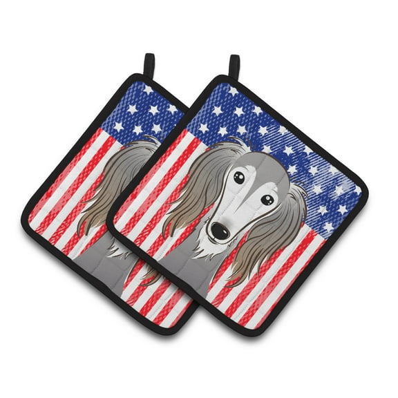 Carolines Treasures BB2159PTHD Flag and Saluki Pair of Pot Holders , 7.5HX7.5W, multicolor