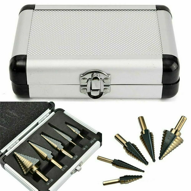 5pcs Step Drill Bit Set With Aluminum Case 50 Sizes Hss Cobalt