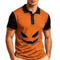 thumbnail image 3 of IAJDKMEK Halloween Men's Polo Short SleeveShirt - Soft Fabric Button-Down Shirt, Ideal Summer Shirt for Daily Casual, Holiday Wear, Golf Shirt & Costume,Orange L, 3 of 7