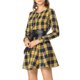 thumbnail image 2 of INSPIRE CHIC Vestido de Camisa A-Line de Manga Larga con Cinturón y Estampado de Cuadros para Mujeres L Amarillo, 2 of 7