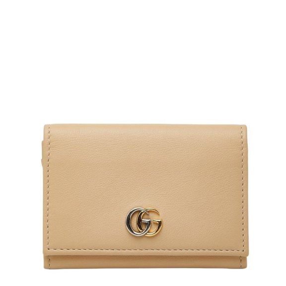 Pre-Owned Gucci Double G Business Card Case 790067 Beige Leather Women's GUCCI (Good)