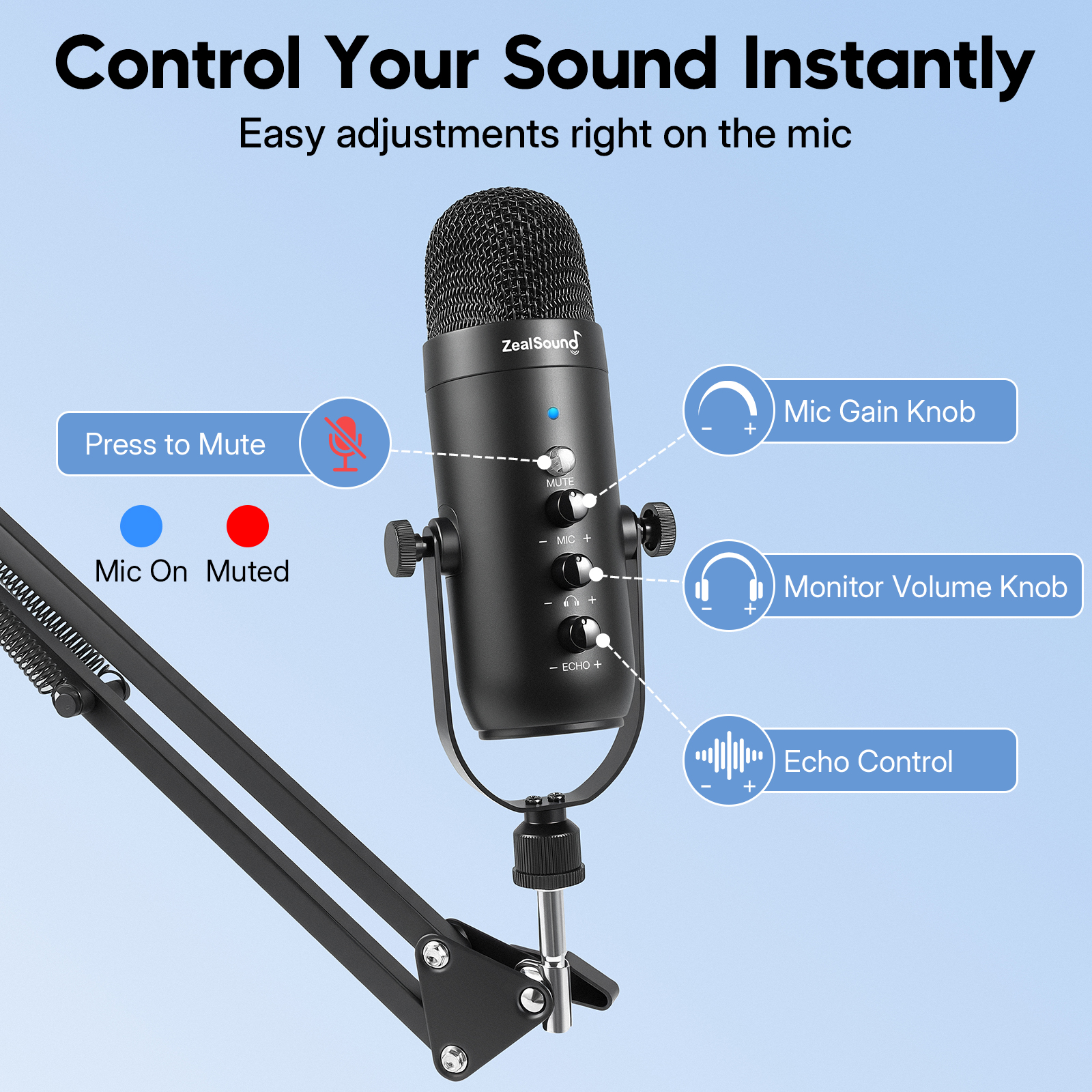 ZealSound Gaming Microphone Kit with Boom Arm and Controls photo 4
