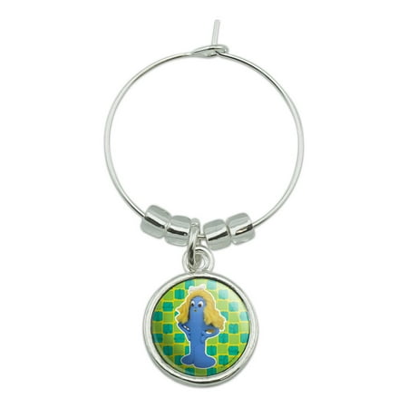 

Goo Blue Mermaid Gumby Clay Art Wine Glass Charm Drink Marker