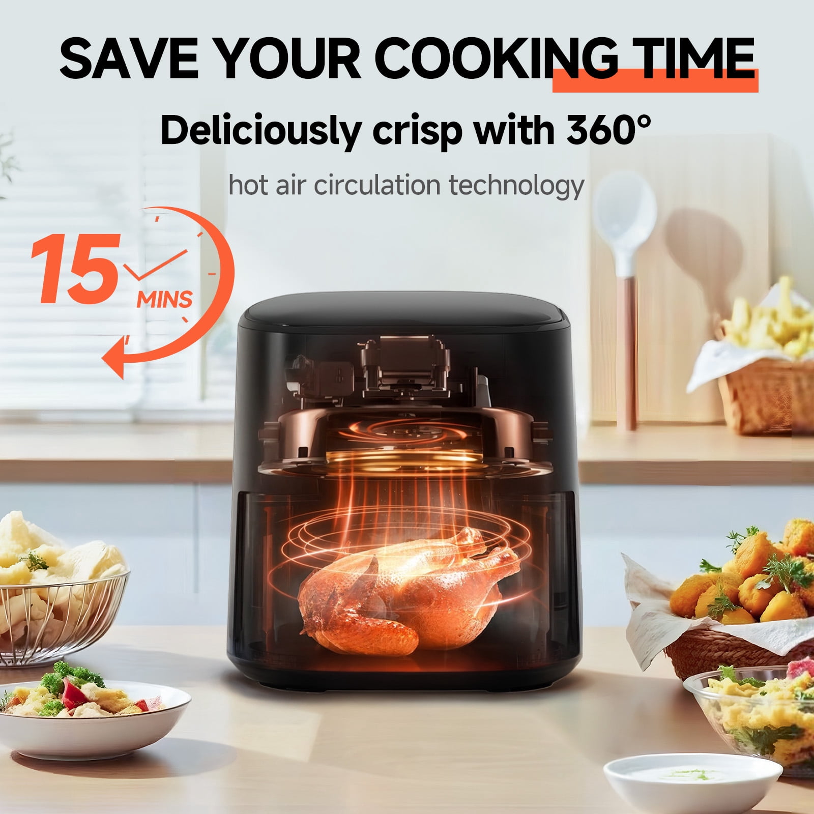 LUCKLIFE 5.28 Qt Capacity Air Fryer with Shake Remind  , 11 Presets Fry Touch Panel , Max 400F for Cooking,Black