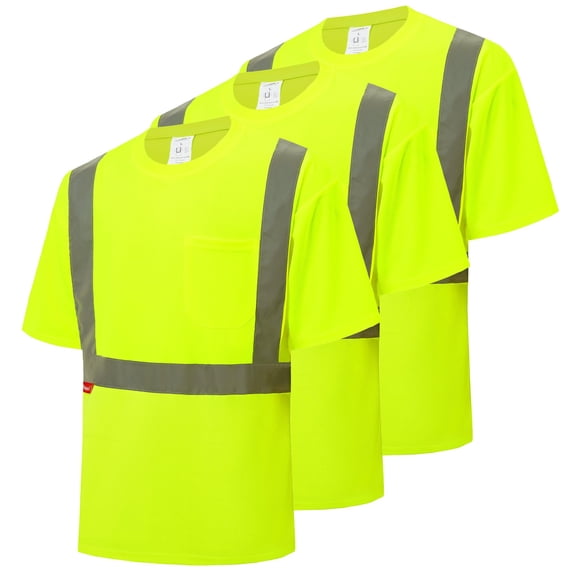 ProtectX High Vis Shirts, Class 2 High Visibility Short Sleeve Safety Shirts with Reflective Strips and Pocket, Quick Dry Breathable Construction Shirts for Men & Women, Green L 3PCS