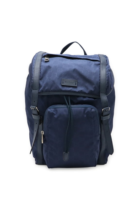 Pre-Owned GUCCI GG nylon backpack, rucksack, daypack, leather, navy blue, 510336 (Good)