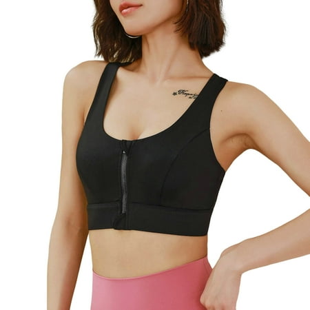 

PERZOE Yoga Bra Wide Shoulder Straps Racerback Pads Push Up Shockproof Sport Bra Women Front Zipper Full Cup Yoga Brassiere