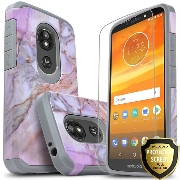 Moto E5 Plus Case, Moto E5 Supra Case, With [Permium HD Screen Protector], Heavy Duty Drop Protection Impact Advanced Rugged Protective Slim Fit Phone Cover-Marble Pattern