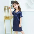 thumbnail image 2 of Toddler Dress Short Sleeve Solid Homewear Round Neck Sleepwear Shirt Dress Little Girl Dresses Navy 18-24Months, 2 of 6