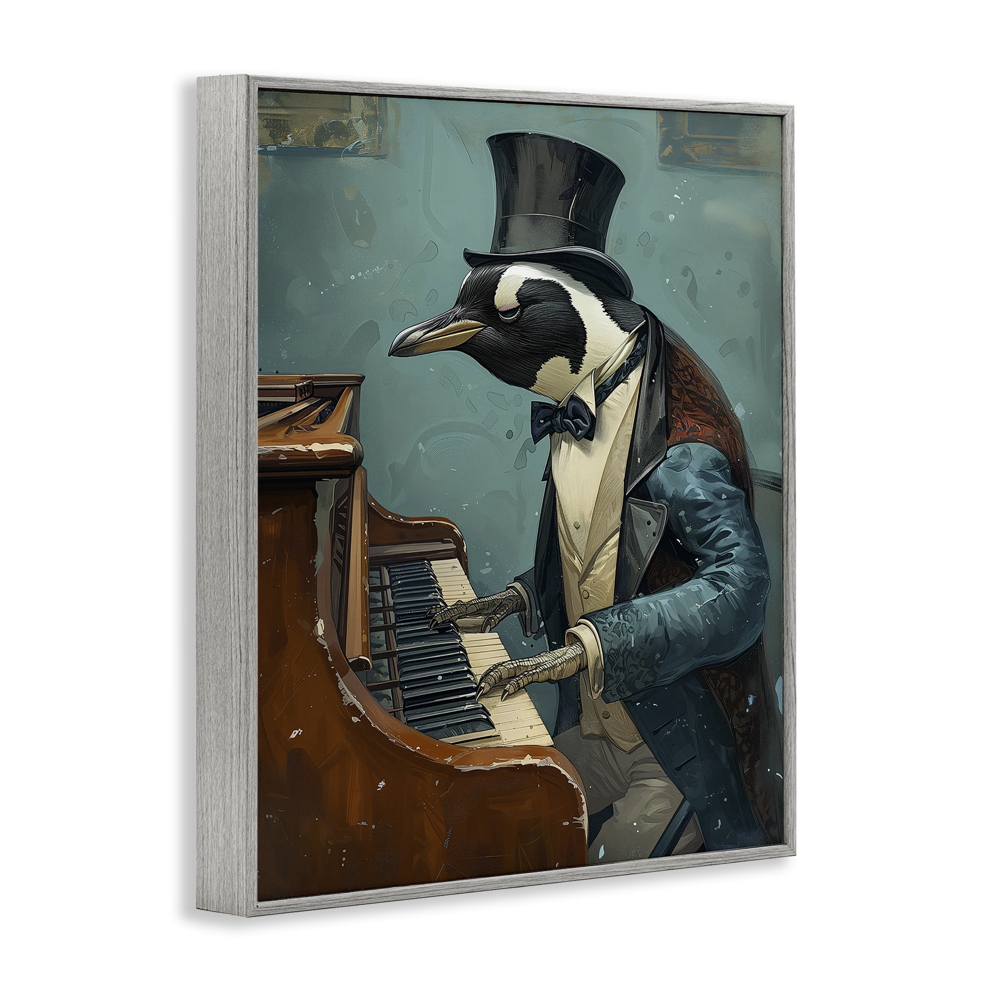 Stupell Industries Piano Playing Penguin Animals & Insects Painting Gray Framed Art Print Wall Art, 24 x 30