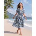 thumbnail image 5 of Vestido midi YESNO de verano con estampado floral, cuello en V, manga abullonada, 2XL, para mujer, 5 of 5