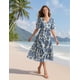 thumbnail image 5 of Vestido midi YESNO de verano con estampado floral, cuello en V, manga abullonada, 2XL, para mujer, 5 of 5