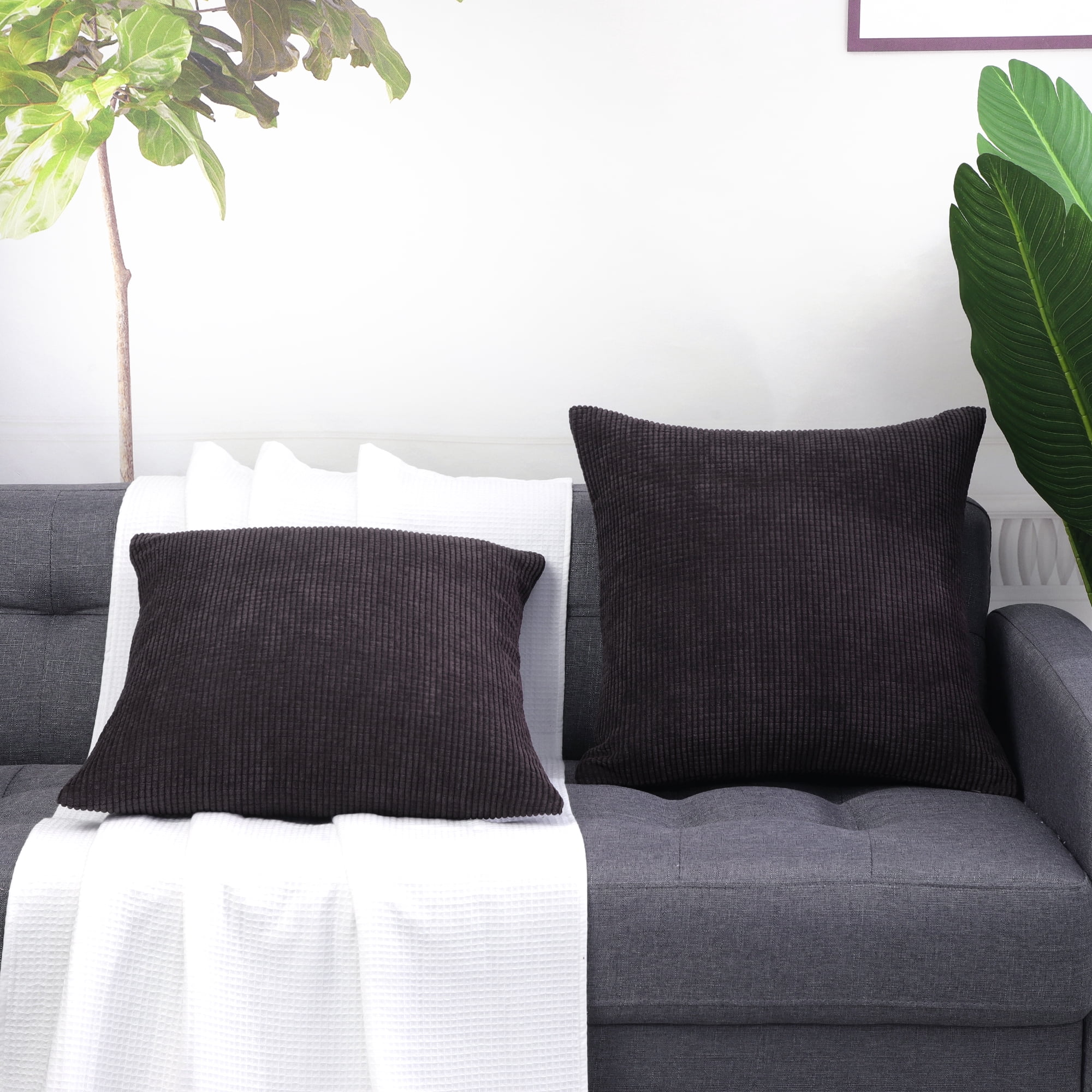 Unique Bargains 2-pcs Corduroy Decorative Throw Pillow Covers Dark Brown 18"x18"