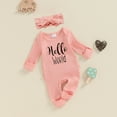thumbnail image 2 of Okbabeha Im New Here Newborn Outfit Girl Long Sleeve Letter Romper Ribbed Knit Jumpsuit Baby Girl Preemie Coming Home Outfit, 2 of 7