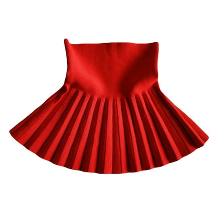 

BueatyH Autumn Children School Girls Solid Color Knit High Waist Bottoming Pleated Skirt