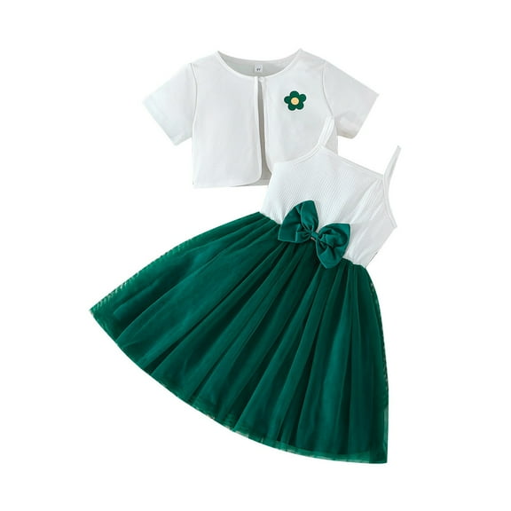 WOYY Toddler Girls Outfits Sleeveless Mesh Dress with Short Sleeve Cardigan, Sizes 3-4T
