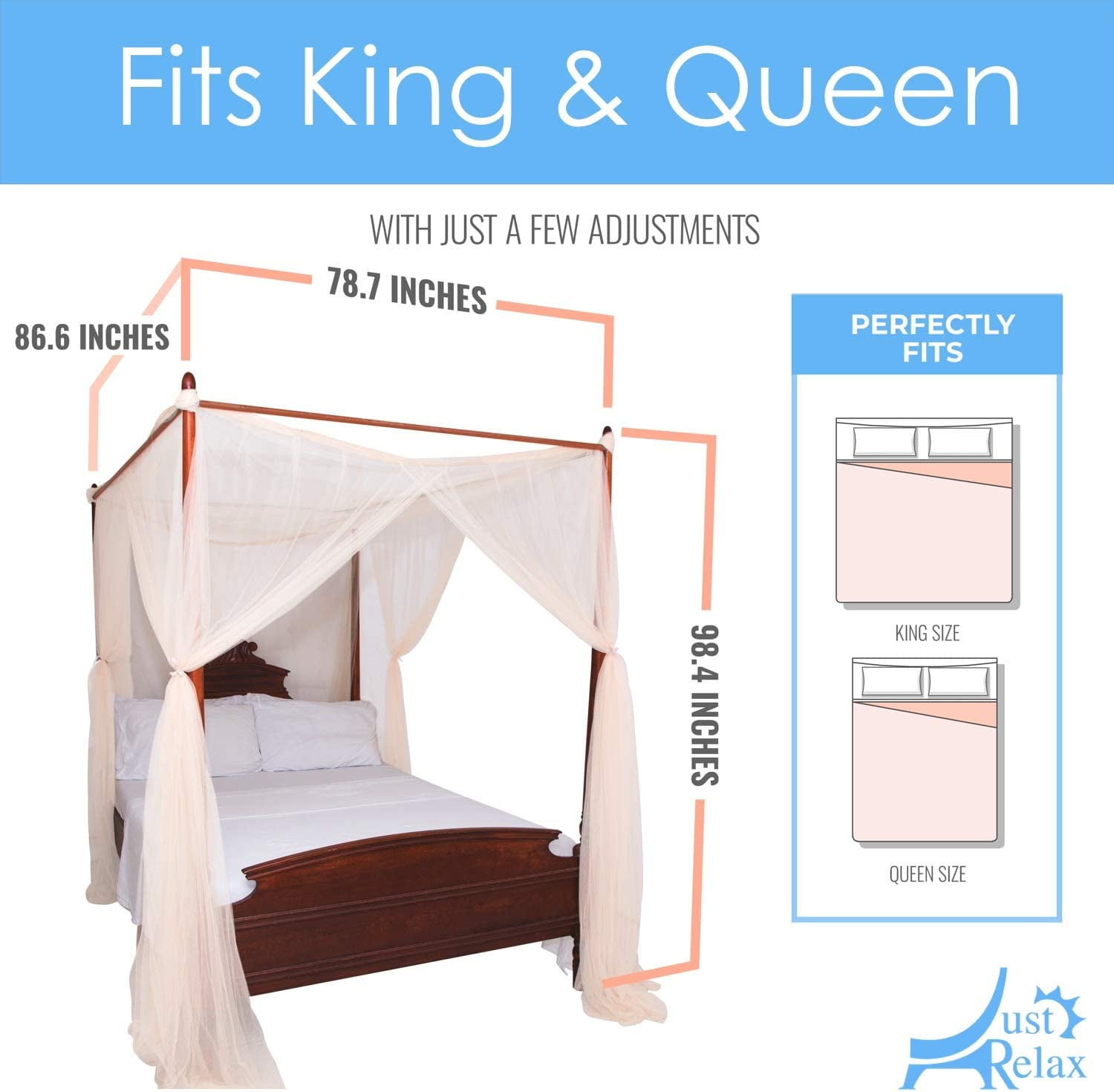Four Corner Post Elegant Mosquito Net Bed Canopy Set, Beige,  Full/Queen/King 